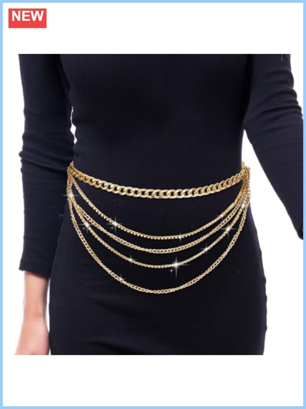 Gold Layered Rhinestone Chain Belt Adjustable Bohemian Waist Belt